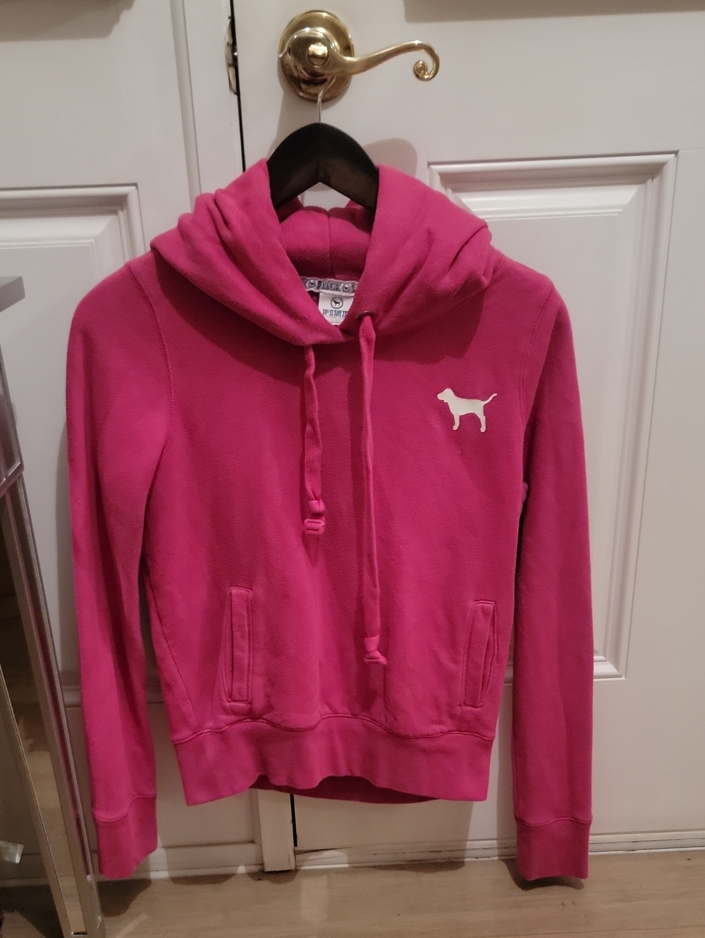 Victorias Secret PINK.  Bright Pink Hoodie With Fizzy Lettering On Back. Size Sm